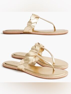 J. CREW Twist Flip-Flops Summer Metallic Gold Man Made Sole Lightweight
